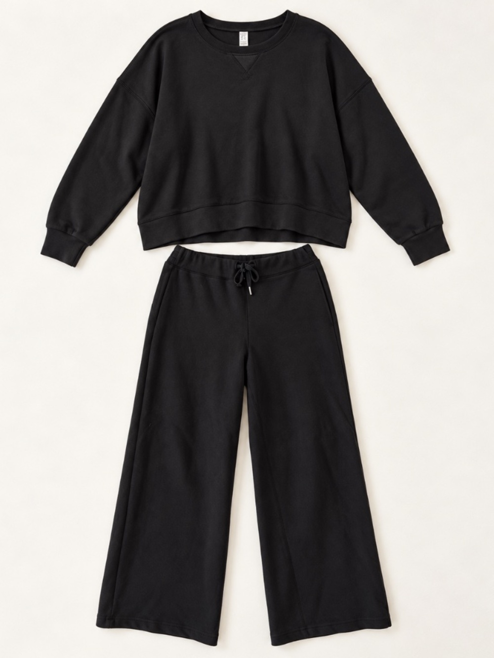 SPANX AirEssentials Very Black Crewneck Wide Leg Travel Set